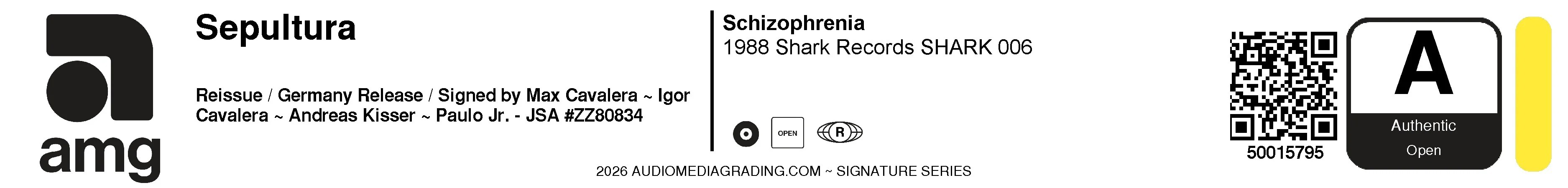 Sepultura Schizophrenia AMG authentication label